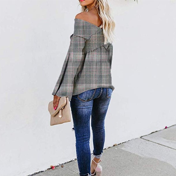π€HPπ€ MELISSA Plaid Off Shoulder Blouse - Picture 6 of 8